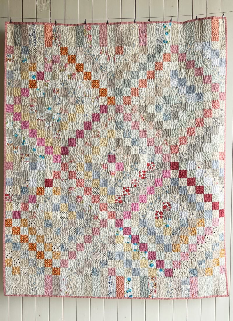 Pink and Low Volume Scrappy Trip Quilt